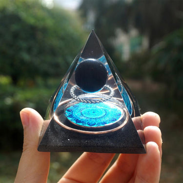 11-Handmade Black Obsidian Crystal Sphere 'SHIELDING' ORGONITE Pyramid